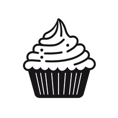 Birthday cupcake silhouette icon. Vector template for tattoo or laser cutting.