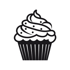 Birthday cupcake silhouette icon. Vector template for tattoo or laser cutting.