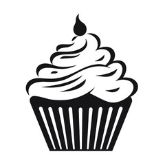 Birthday cupcake silhouette icon. Vector template for tattoo or laser cutting.