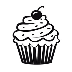 Birthday cupcake silhouette icon. Vector template for tattoo or laser cutting.