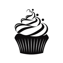 Birthday cupcake silhouette icon. Vector template for tattoo or laser cutting.