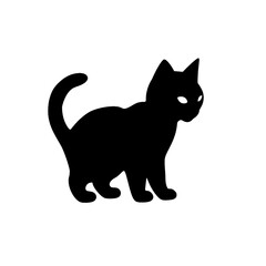 A black silhouette of a cute little kitten walking, simple SVG, white background