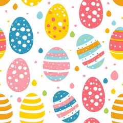 Easter pattern with colorful striped eggs, white background, seamless repeating patterns