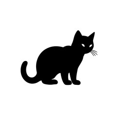 A black silhouette of a cute little kitten walking, simple SVG, white background