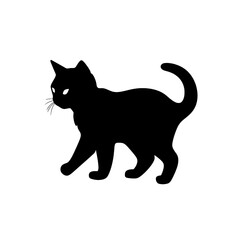 A black silhouette of a cute little kitten walking, simple SVG, white background