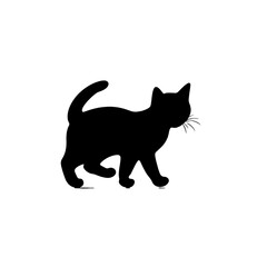A black silhouette of a cute little kitten walking, simple SVG, white background