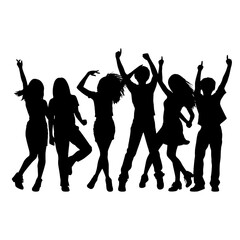 Silhouette happy young group party people together dancing, cheering crowd dance to the music at musical concert – stock vector