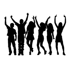 Silhouette happy young group party people together dancing, cheering crowd dance to the music at musical concert – stock vector
