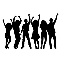Silhouette happy young group party people together dancing, cheering crowd dance to the music at musical concert – stock vector
