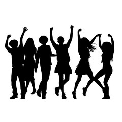 Silhouette happy young group party people together dancing, cheering crowd dance to the music at musical concert – stock vector