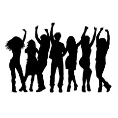 Silhouette happy young group party people together dancing, cheering crowd dance to the music at musical concert – stock vector