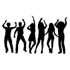 Silhouette happy young group party people together dancing, cheering crowd dance to the music at musical concert – stock vector