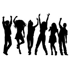 Silhouette happy young group party people together dancing, cheering crowd dance to the music at musical concert – stock vector