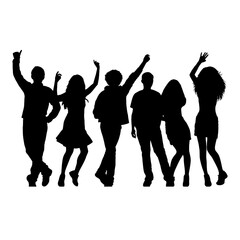 Silhouette happy young group party people together dancing, cheering crowd dance to the music at musical concert – stock vector