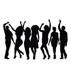 Silhouette happy young group party people together dancing, cheering crowd dance to the music at musical concert – stock vector