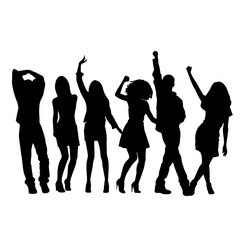 Silhouette happy young group party people together dancing, cheering crowd dance to the music at musical concert – stock vector