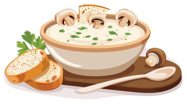 Mushroom Soup and Garlic Bread Flat vector 