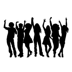 Silhouette happy young group party people together dancing, cheering crowd dance to the music at musical concert – stock vector