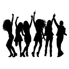 Fototapeta premium Silhouette happy young group party people together dancing, cheering crowd dance to the music at musical concert – stock vector
