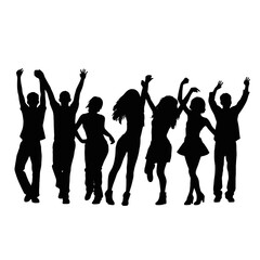 Silhouette happy young group party people together dancing, cheering crowd dance to the music at musical concert &ndash; stock vector