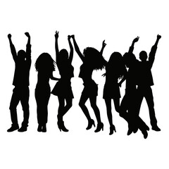 Silhouette happy young group party people together dancing, cheering crowd dance to the music at musical concert – stock vector