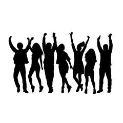 Silhouette happy young group party people together dancing, cheering crowd dance to the music at musical concert – stock vector