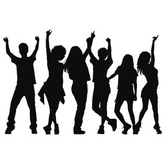 Silhouette happy young group party people together dancing, cheering crowd dance to the music at musical concert – stock vector