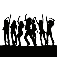 Silhouette happy young group party people together dancing, cheering crowd dance to the music at musical concert – stock vector