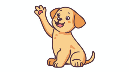 Outline adorable and cute dog animal with hand up Fla