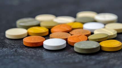 Obraz na płótnie Canvas Assorted Pharmaceuticals on Dark Surface