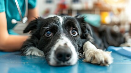 Border Collie Receives Care at Veterinary Clinic
