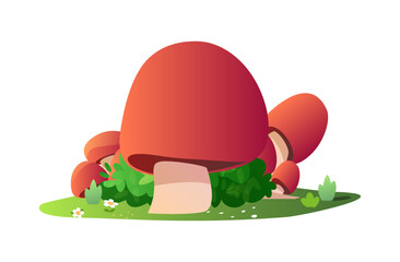 Fototapeta premium Stylized mushrooms on a green patch vector illustration
