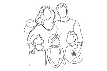 Line Art Family. Continuous Line Happy Family Portrait Icon Isolated On White. Thin line Element Sketch Abstract Drawn Editable Illustration. 