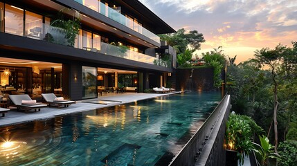 Luxury Villa with Infinity Pool at Twilight