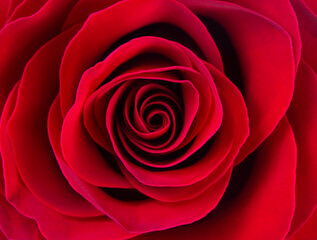 Close-up shot of layers of red rose petals