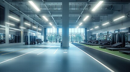 Training center, training facility, gym, athletic equipments, interior. Generative AI.