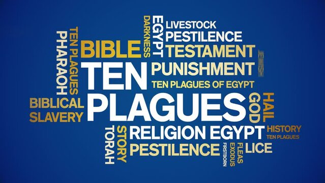 Ten Plagues animated word cloud;text design animation tag kinetic typography seamless loop.