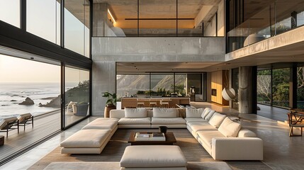 Modern Coastal Living Room with Ocean View