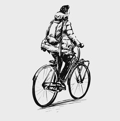 Drawing of Cycling commute in Amsterdam the Netherlands