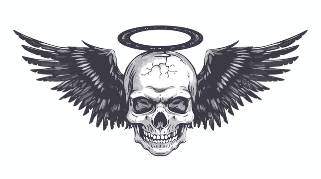Skull with wings and halo symbolizing the duality 