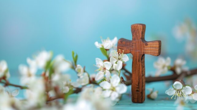 Wooden Cross Among Spring Blossoms