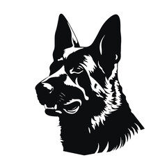 Vector Silhouette  portrait of a German shepherd dog on a white background