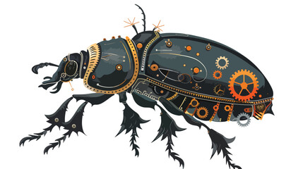 Steampunk Beetle Flat vector isolated on white background