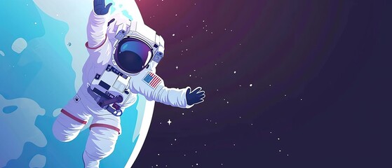 A man in a spacesuit is floating in space. The image is a representation of the vastness and emptiness of space - obrazy, fototapety, plakaty