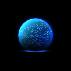 Radiant blue sphere shield vector illustration