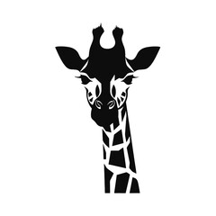 Black silhouette of giraffe head and neck on white background. Vector african animal, isolated icon with giraffe animal face in simple style, decal, sticker. Concept for savannah safari, tattoo, zoo