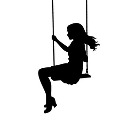 Women swinging on the swing silhouettes set vector illustration.
