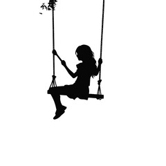 Women swinging on the swing silhouettes set vector illustration.