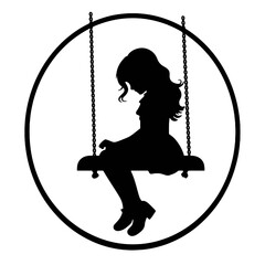 Women swinging on the swing silhouettes set vector illustration.