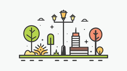 City Park Outline Icon - Garden Lamp flat vector isolated